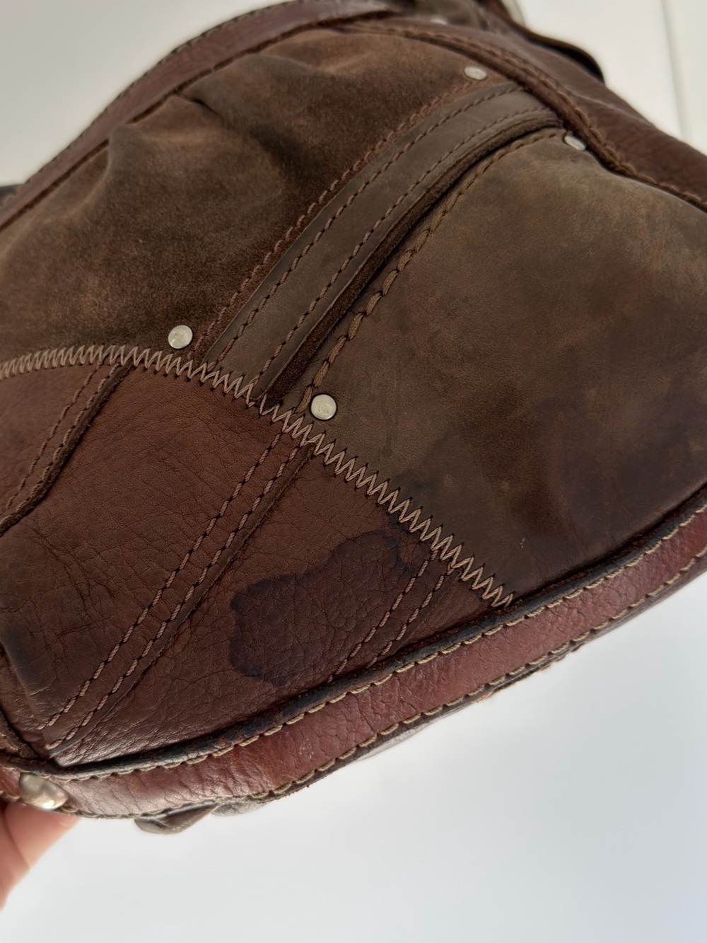 Fossil Patchwork Brown Leather & Suede Messenger Bag - Picture 5 of 10